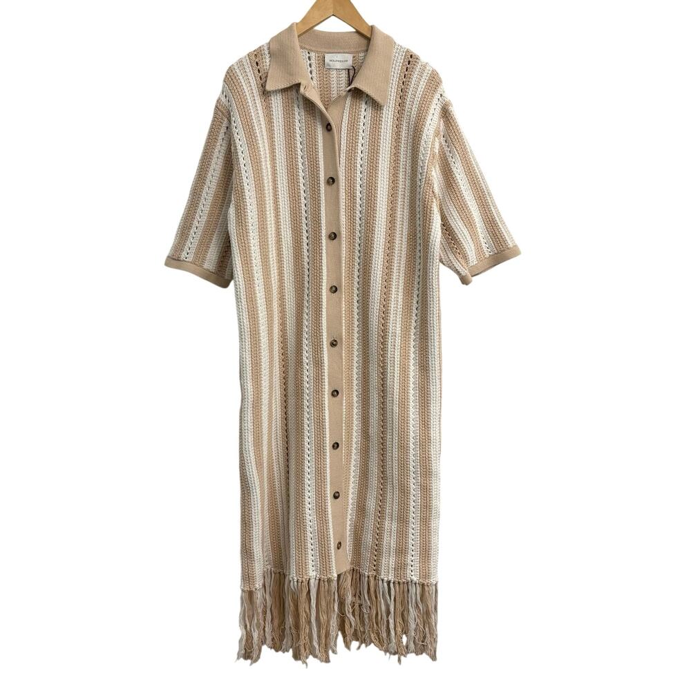 Holzweiler Cricket Knit Shirt Dress Beige Fringe Size Small Western Coachella
